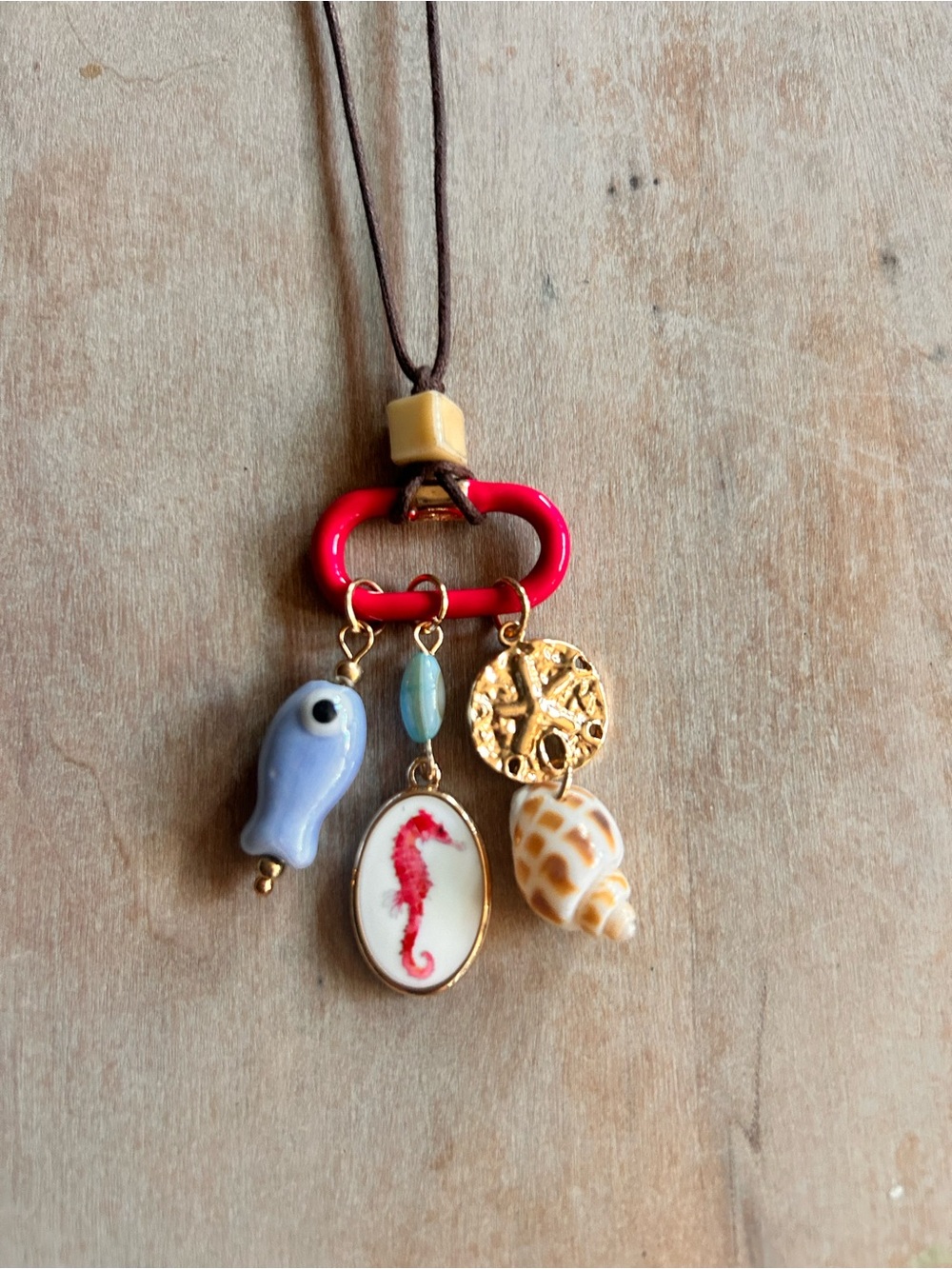 Boho Charm Pendant Necklace with Pink Accent and Gold Charms